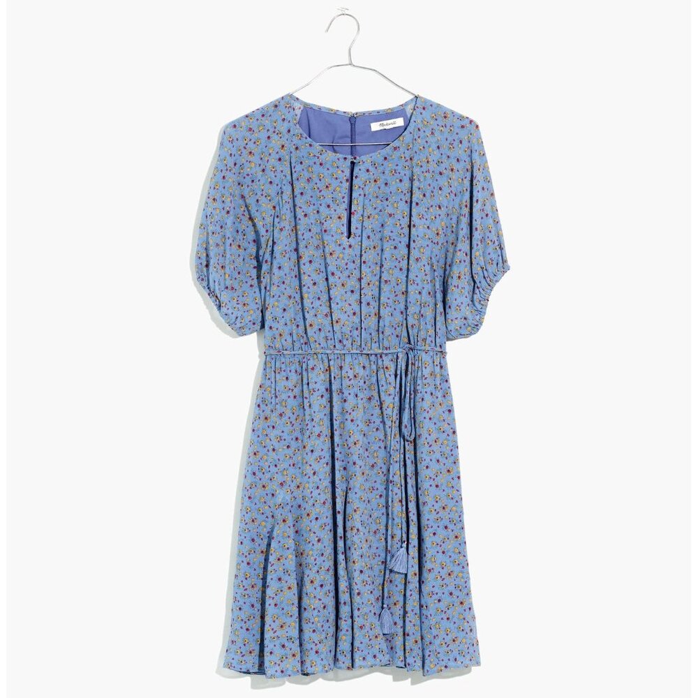 NWT Madewell Womens Size 14 Blue Micro Calico Floral Tassel-Tie Mini Dress NEW